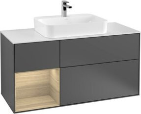 V&B Waschtischunterschrank Finion mit Wandbeleuchtung und offenem Regal links, Anthrazit, Breite: 120 cm, Tiefe: 50,1 cm, Höhe: 50,1 cm - Bild 1