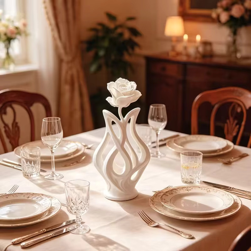Moderner 3D-gedruckter Stifthalter in Weiß mit floralem Rosen-Design aus Kunststoff - Bild 5