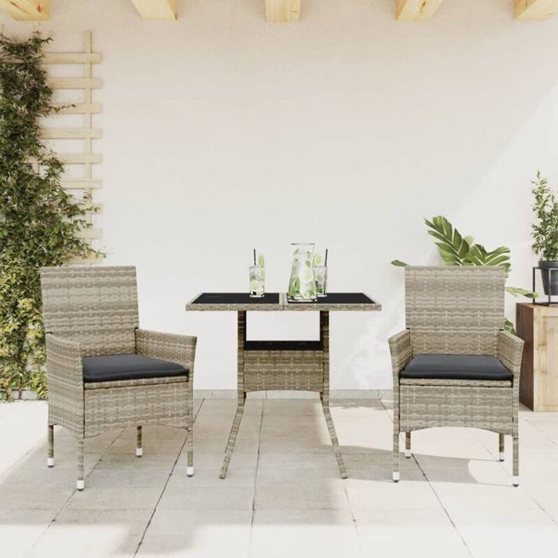 Vidaxl 3-teiliges Gartenmöbel-Set aus Polyrattan mit Glasplatte und Kissen in Grau - Bild 1