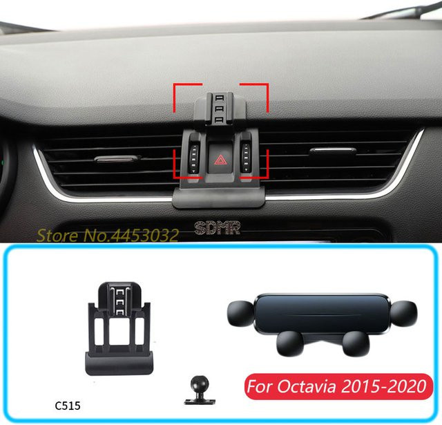 Schwerkraft-Handyhalterung für Skoda Octavia 5E (2013-2017) mit Sockel, GPS-Halterung, Schwarz - Bild 1