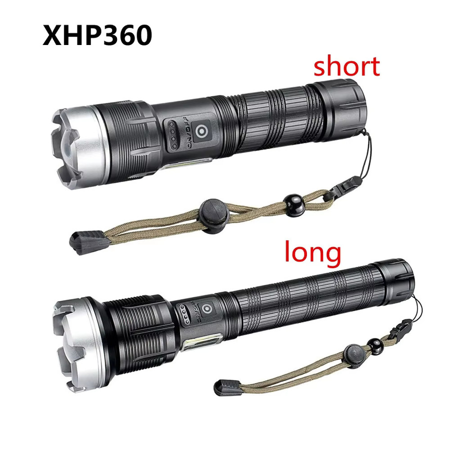 ASORT LED-Taschenlampe mit XHP360+COB, leistungsstarke Zoom-Laterne aus Aluminium mit USB-Aufladung, Schwarz - Bild 2