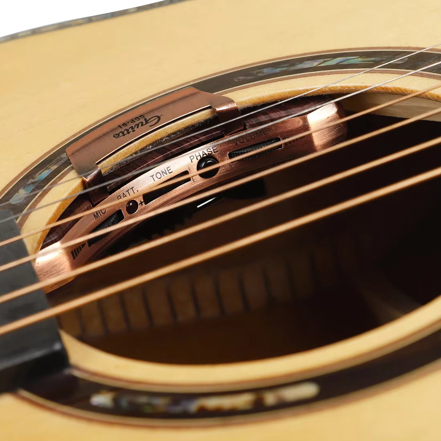 Guitto Gitarren-Tonabnehmer GGP-01 in Braun mit Piezo und Mikrofon für klassische 36-42 Zoll Akustikgitarren und Dual-Tonabnehmermodi - Bild 3