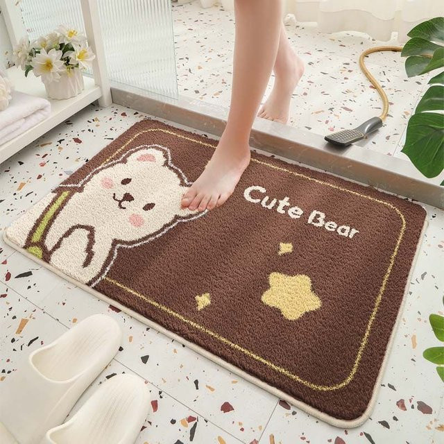 Rutschfeste Badezimmer Fußmatte in Braun mit wasserabsorbierendem Imitat-Kaschmir-Effekt, B/B: 40 x 60 cm - Bild 1