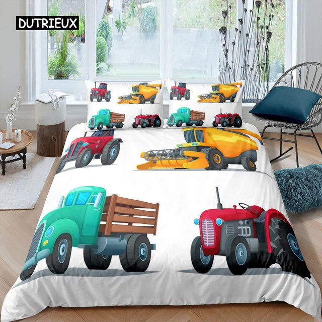 Bettwäscheset für Kinder von Binchi Outdoor Product mit Bagger und Traktor Motiv, 3-teiliges Set aus Polyester und Mikrofaser, Mehrfarbig, B/H: 140 x 200 cm - Bild 1
