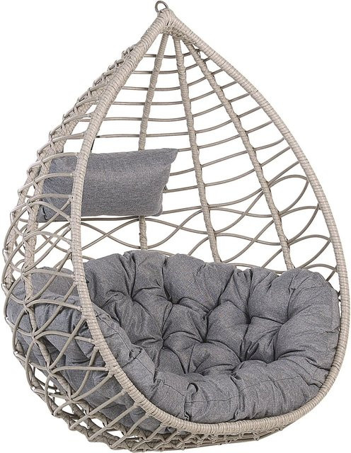Beliani Hängesessel Egg Design in Grau Beige mit Polyrattan und Metallgestell inklusive Kissen, B/T/H: 97 x 100 x 121 cm - Bild 1
