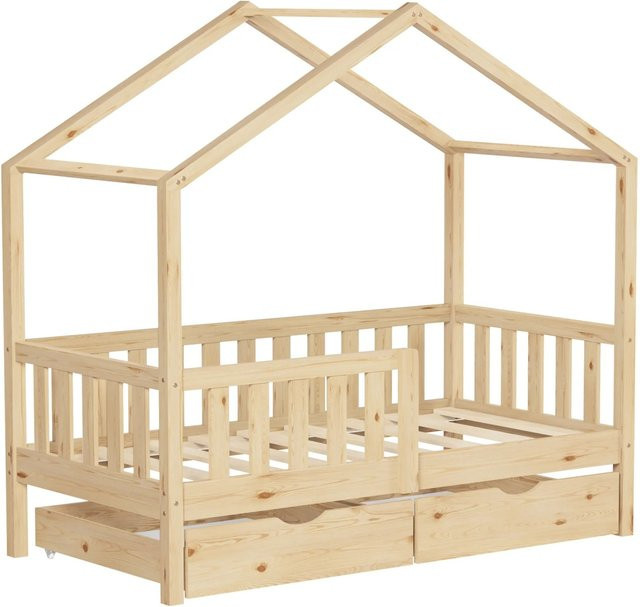 ML-Design Kinderhausbett aus Kiefernholz mit 2 Schubladen in Natur und Beige, B/T: 140 x 70 cm - Bild 2