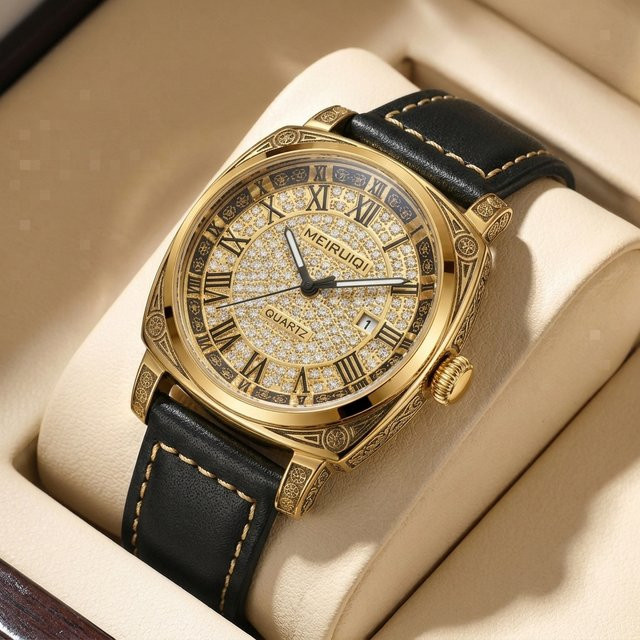 CAROTIF Armbanduhr, Quarz, Leder, Gold, Schwarz, Herren - Bild 1