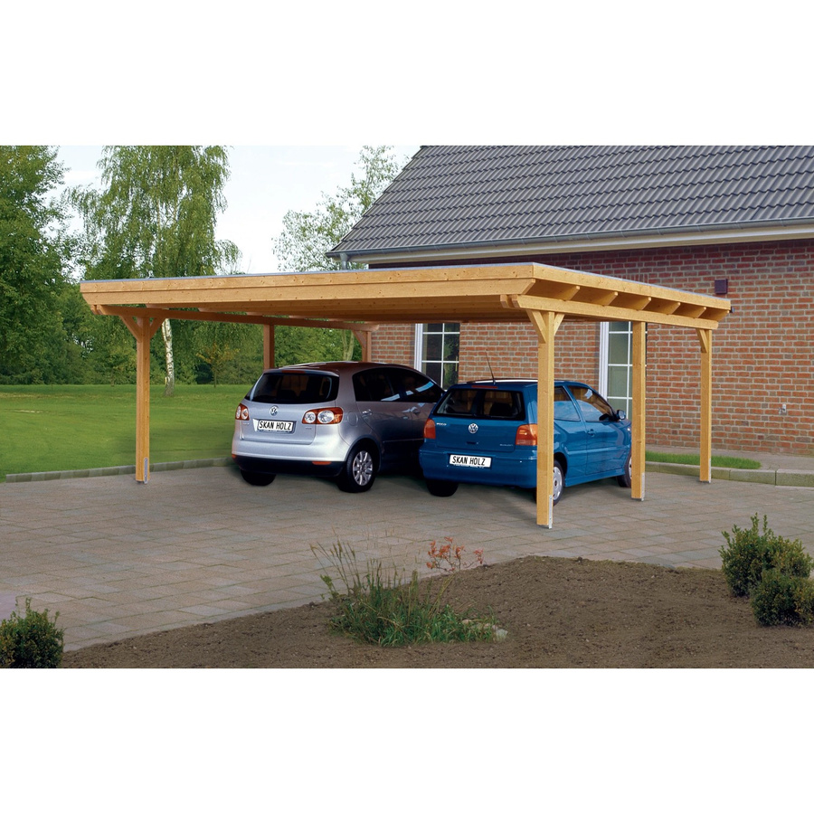 Skan Holz Doppelcarport Emsland Flachdach aus Fichten-Leimholz in Beige, B/T: 613 x 604 cm, Höhe: 248 cm - Bild 2