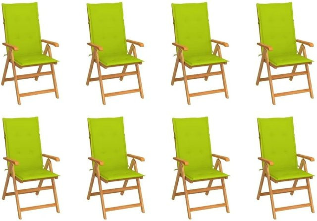 8er Set vidaXL Verstellbare Gartenstühle aus Teakholz mit grünen Auflagen - Bild 1