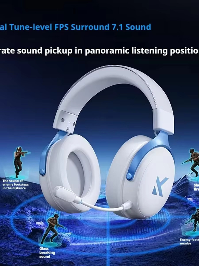 Mchose V9 Pro Kabelloses Bluetooth-Gaming-Headset mit Geräuschunterdrückung und Mikrofon in Weiß-Silber - Bild 4