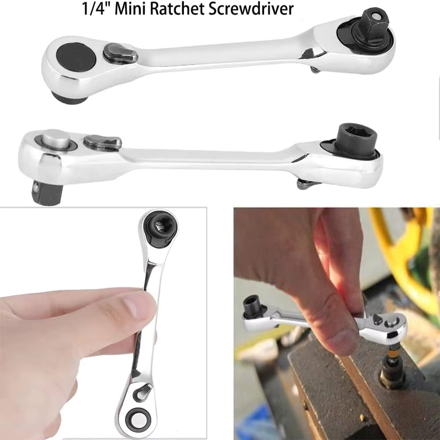 2-in-1 Mini 1/4 Zoll Ratschenschlüssel und Sechskant-Schraubendreher Set in Silber - Bild 4