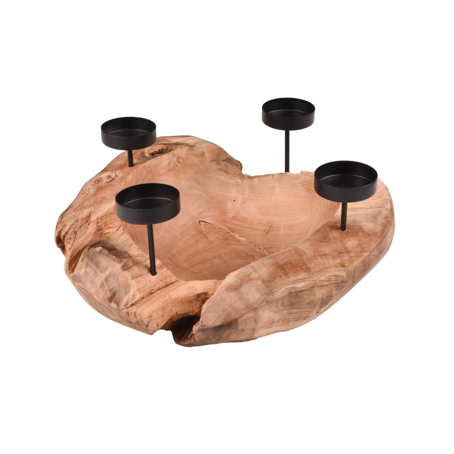 DELUKE Kerzenhalter LEO aus Teakholz und Eisen in Braun, B/T/H: 15 x 31 x 31 cm - Bild 2