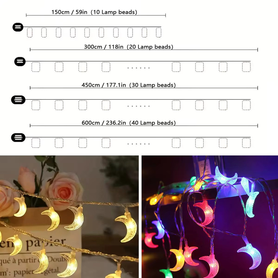 Peach Forest LED Ramadan Mond Lichterkette Batteriebetrieben für Dekoration im Haus und Garten - Bild 6
