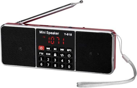 Amusedly Mini Digital Stereo Lautsprecher mit UKW-Radio und MP3-Player in Rot - Bild 1