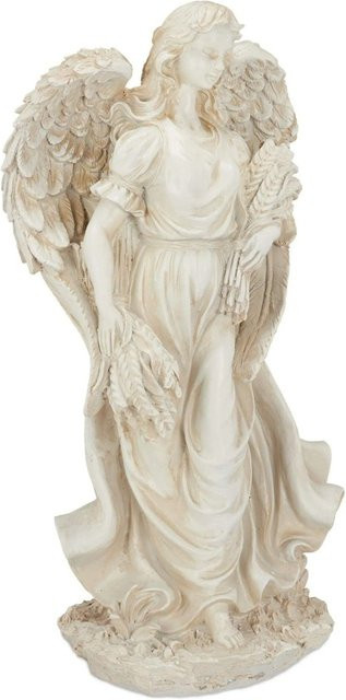 Wetterfester Grabengel von Relaxdays aus Kunststein in Cremeweiß, Höhe: 46,5 cm, Breite: 23 cm, Tiefe: 14 cm - Bild 1