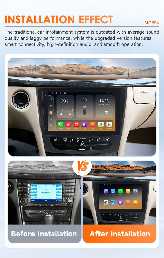 OSSURET Autoradio mit GPS Navi und Carplay für Mercedes-Benz E-Klasse W211 E200 E220 E240 E270 W219 W463 W209 Multimedia-Player in Schwarz - Bild 3