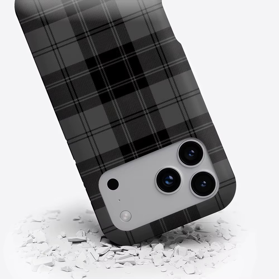 Robuste doppelschichtige Handyhülle von Potdemiel mit Karomuster für iPhone 17 16 15 14 13 Pro Max Plus in Schwarz-Grau mit Magnetfunktion - Bild 3