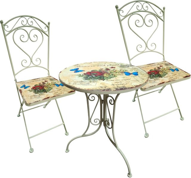 HTI-Line Metalltisch mit Stühlen Flowers and Plants im Vintage-Design mit floralem Muster für Garten, Balkon und Wintergarten - Bild 1