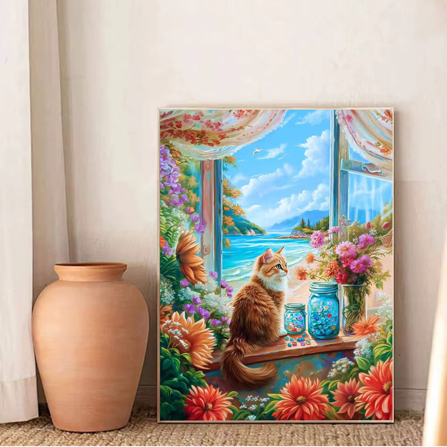 Huacan Diamond Painting Set Katze im Herbst als Mosaik Wanddeko mit Full Round Steinen - Bild 4