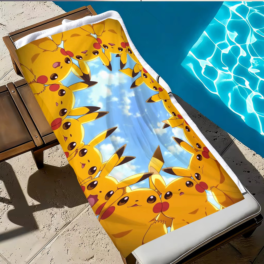 Potdemiel Pikachu Circle Strandtuch Gelb, schnell trocknendes Mikrofaser-Badetuch mit Pokemon-Aufdruck für Kinder und Erwachsene - Bild 2