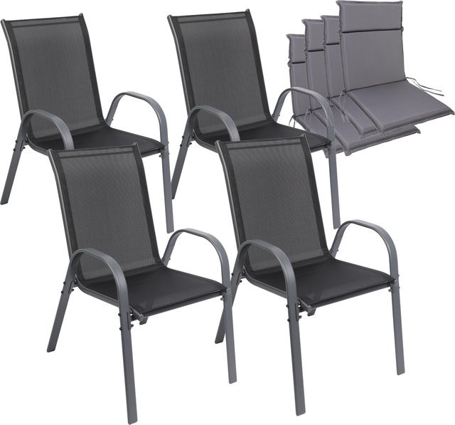 Albatros Gartenstühle Kuba 4er Set Anthrazit mit Sitzauflage aus Textilene und Metallgestell stapelbar - Bild 1