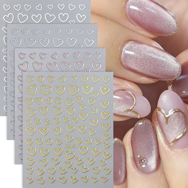 Full Beauty Nail Art Aufkleber, Herz, Gold Silber Metallic, 4 Stück - Bild 1