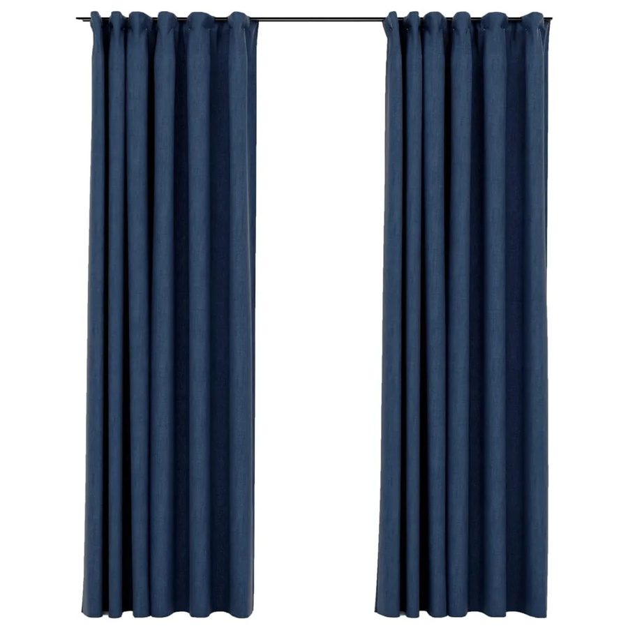 vidaXL Verdunkelungsvorhänge in Leinenoptik mit Haken, 2 Stück, Blau, Breite: 140 cm, Höhe: 245 cm - Bild 2