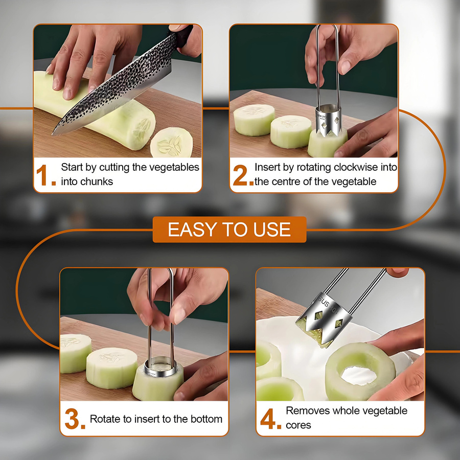 YOCITY Edelstahl Obst- und Gemüsekernentferner in Silber, Tragbarer Multi-Use Core Remover für die Küche - Bild 5