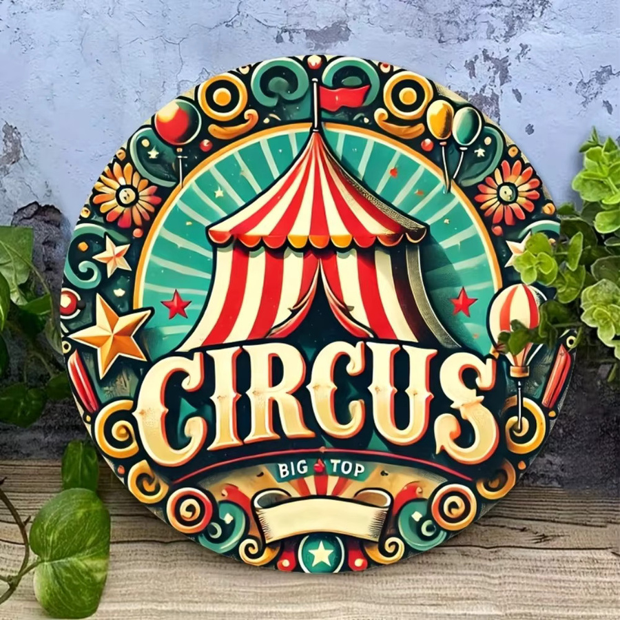 Potdemiel Vintage Zirkus Dekorschild aus Metall mit gestreiftem Zelt- und Sternen-Design, Mehrfarbig, B/H: 20 x 20 cm - Bild 2