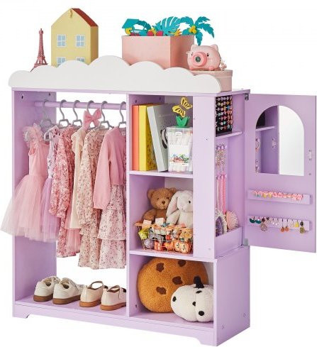 VEVOR Kinderkleiderschrank mit Spiegel und Schmuckkästchen aus MDF in Lila, B/T/H: 91 x 30 x 103 cm - Bild 1
