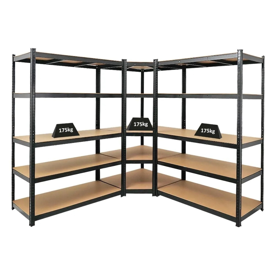 PROREGAL Taurus Regalset aus Metall und MDF, 1x Eckregal und 2x Schwerlastregal, Schwarz, H x B x T: 180 x 210 x 60 cm - Bild 2