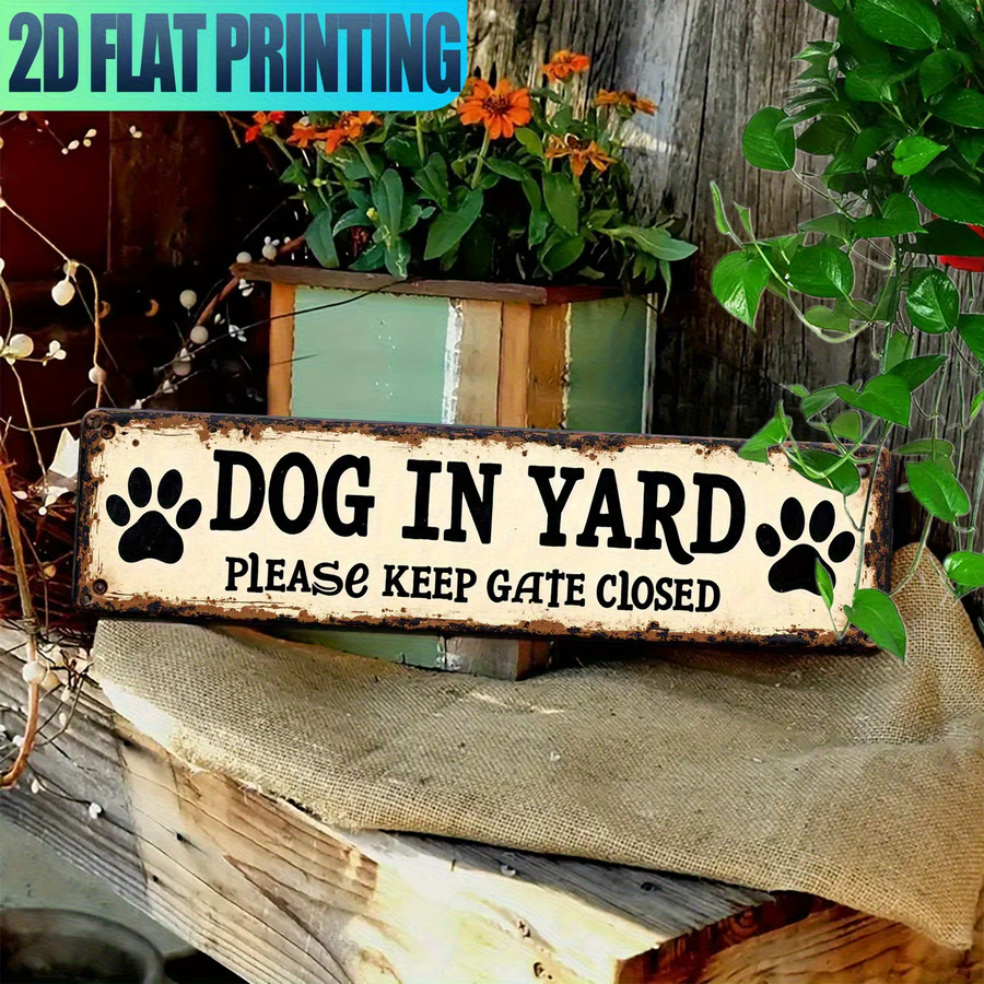 CIFBUY Pfotenabdruck-Dekoration Schild Hunde im Garten – Bitte halten Sie das Tor geschlossen, Metall, Weiß, B/H: 40,64 x 40,64 cm - Bild 4