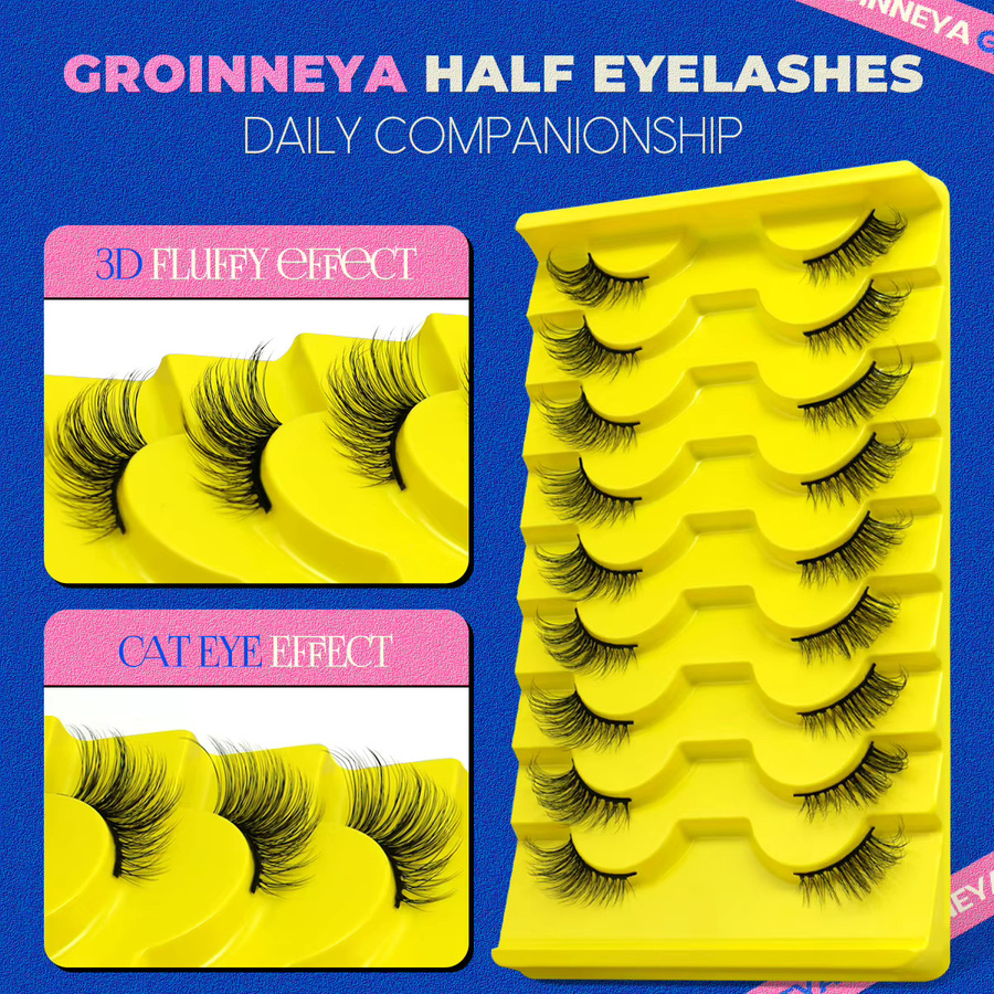 GROINNEYA Halbe Wimpern, Black, Natürlich, Unisex - Bild 2