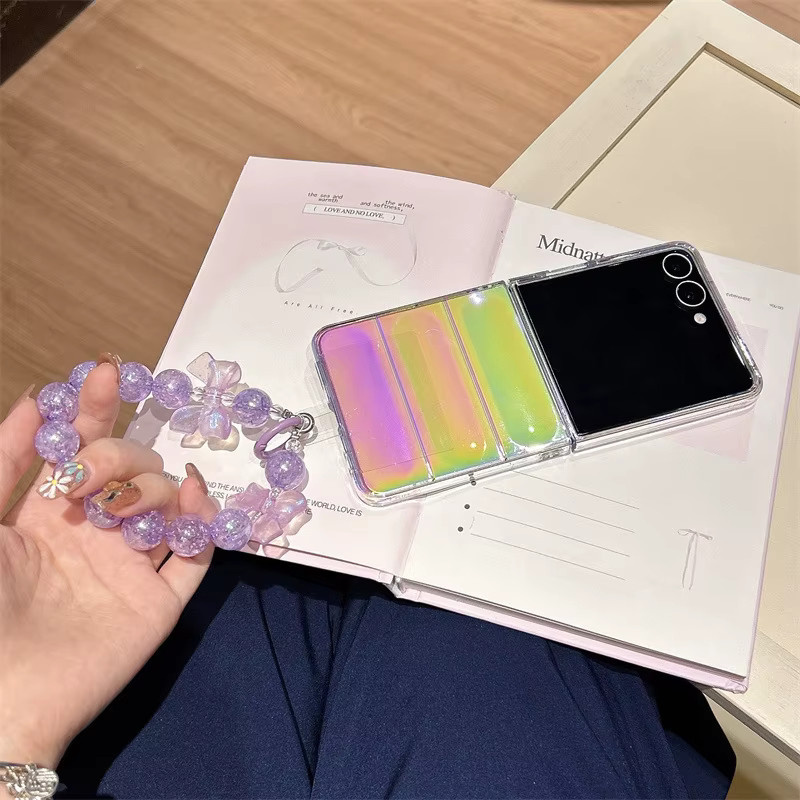 Luxus Gradient Laser Handyhülle mit Handgelenk-Kette Armband für Samsung Galaxy Z Flip 7 6 5 4 3, stoßfestes Hard Cover, Multicolour - Bild 3
