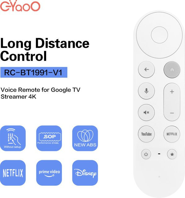 RC-BT1991-V1 Bluetooth Sprachfernbedienung in Weiß für Google Chromecast 4K Google TV Streamer - Bild 1