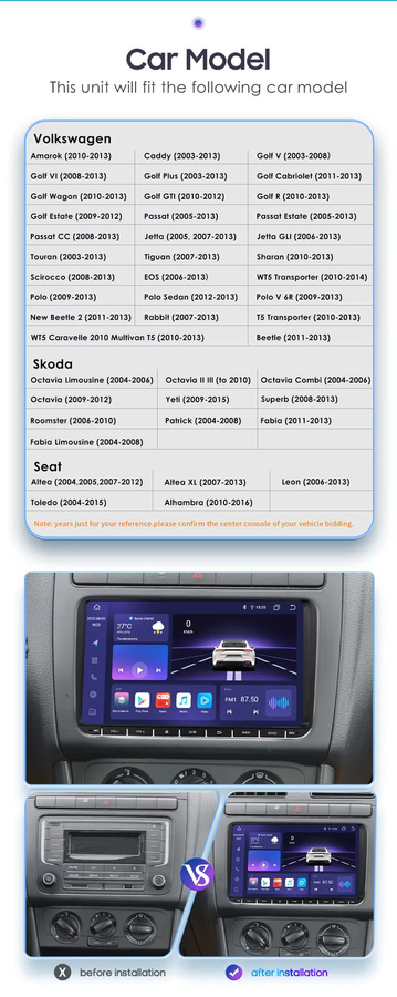 OSSURET 8 Zoll Android Auto Multimedia Radio Stereo für VW Golf 5 Polo Passat B6 CC Touran Scirocco Caddy Jetta sowie Skoda und Seat, Schwarz - Bild 2