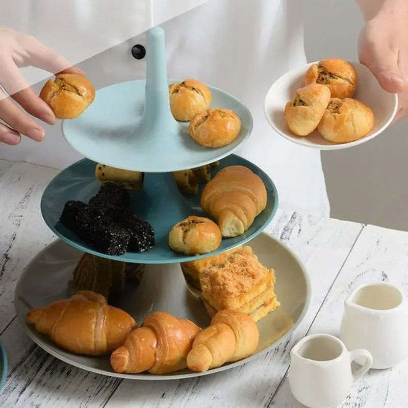 Runde 3-schichtige Obstplatte aus Keramik in Blau für Snacks und Kuchen - Bild 1