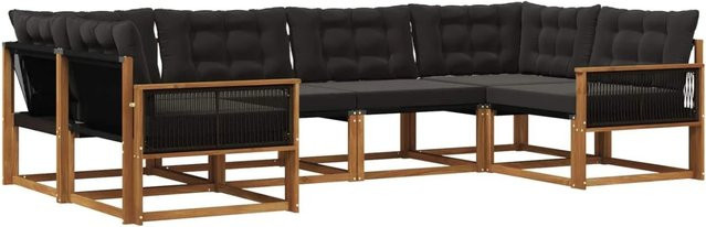 vidaXL Outdoor-Sofagarnitur aus massivem Akazienholz mit 6 Kissen in Natur und Schwarz - Bild 1