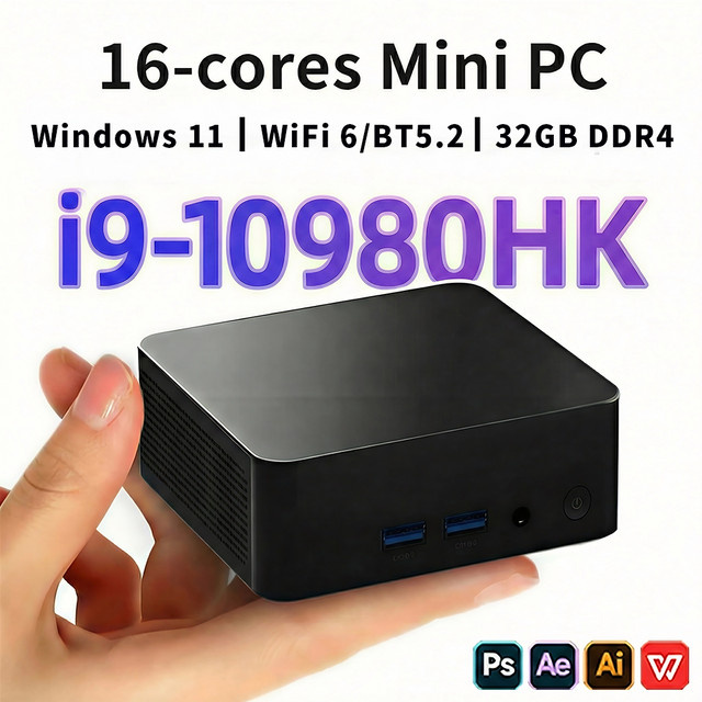 Mini-PC Intel I9-10980HK Gaming-Computer mit Windows 11 Pro, 32GB DDR4, 512GB SSD, WiFi6 und Bluetooth 5.2, Schwarz - Bild 1