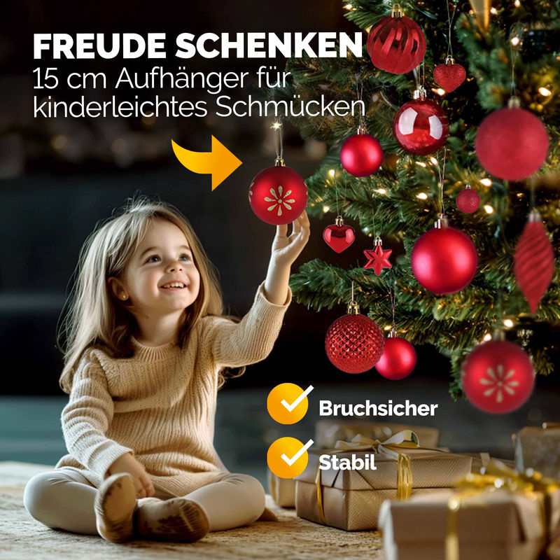 CASARIA Weihnachtskugeln 103er Set in Rot und Gold aus Kunststoff als Weihnachtsbaumschmuck - Bild 4