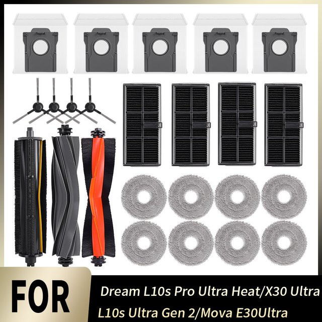 WINDNINJA Hauptwalzenbürste und Filter Mopp sowie Staubbeutel Ersatzteil Set für Dreame L10s Pro Ultra Heat, X30 Ultra, Mova E30 Ultra und L10s Ultra Gen 2 - Bild 1