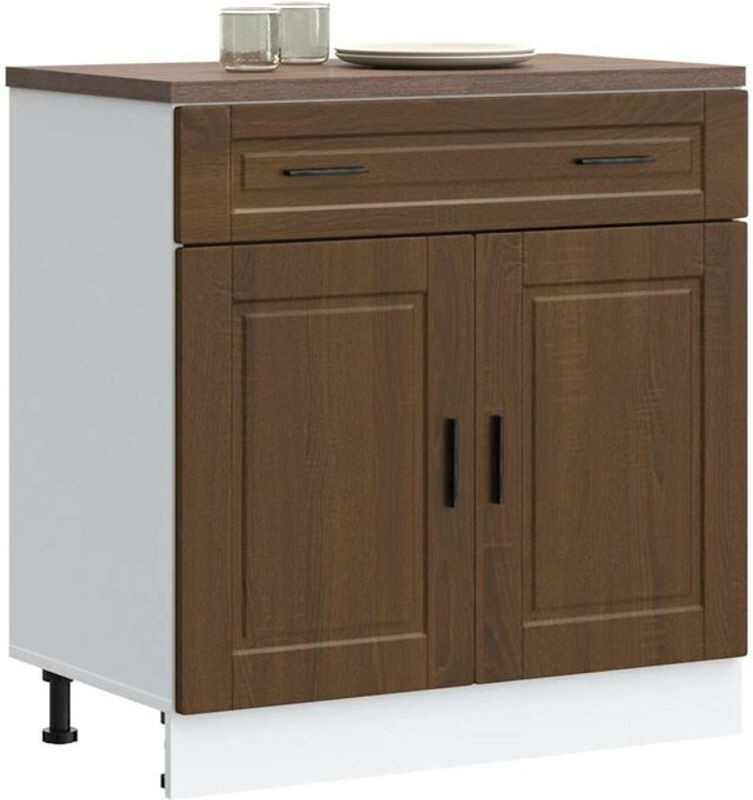 Küchenunterschrank Porto von Vidaxl in Braun mit Eichen-Optik aus Holzwerkstoff im Landhausstil mit Drehtüren, B: 80 cm, H: 81,5 cm, T: 46 cm - Bild 1