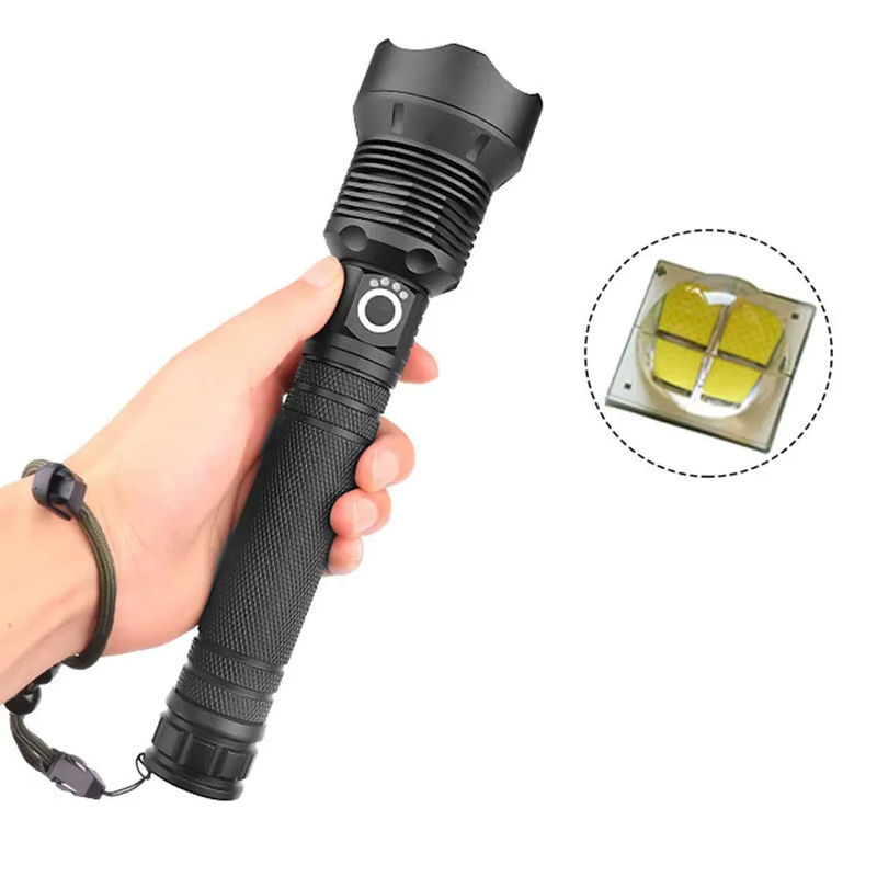 KENSUN Taktische LED-Taschenlampe in Schwarz, USB wiederaufladbare Outdoor-Handlampe mit Zoom für Camping und Angeln - Bild 7