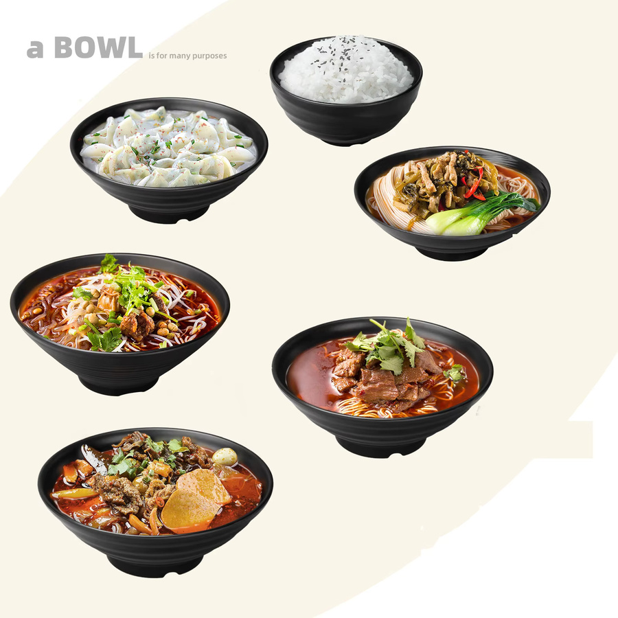 NHM Melamin Ramen-Schüssel im japanischen Stil, Schwarz, gefrostet - Bild 3