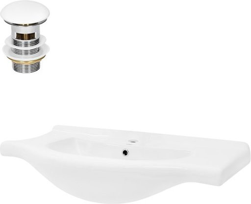 LuxeBath Keramik Waschbecken Weiß mit Ablaufgarnitur und Überlauf B: 86 cm, T: 51,5 cm, H: 21,5 cm - Bild 1