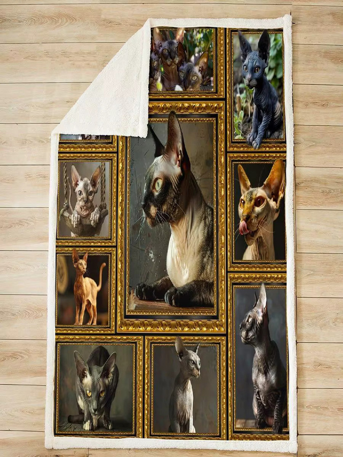 Feelyou Sphynx Katzen Fleece-Überwurfdecke aus Plüsch und Sherpa, Mehrfarbig, B/T: 127 x 101 cm - Bild 2
