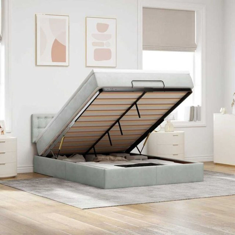 Vidaxl Ottoman Polsterbett mit Matratze und LED in Grau aus Samt B/T/H: 140 x 200 cm - Bild 1
