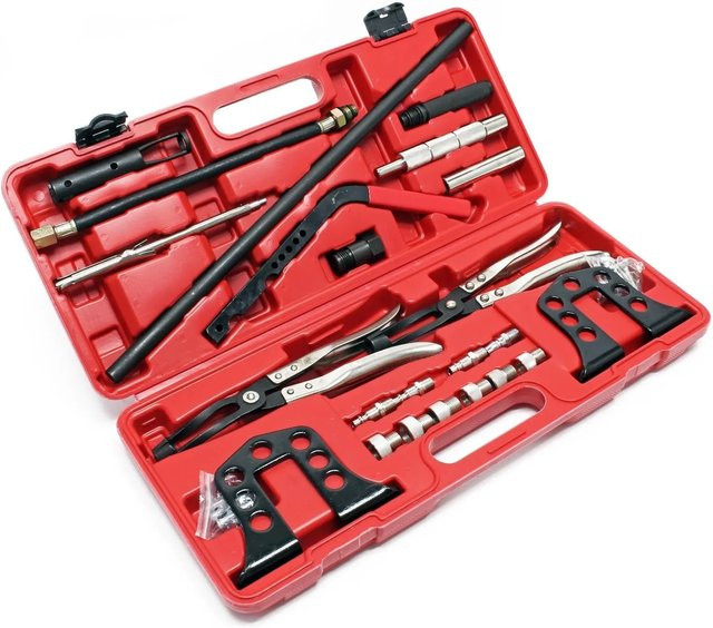 Wiltec 25-teiliges Druckluft Ventilfederspanner Set mit Ventilschaftdichtung in Rot - Bild 1