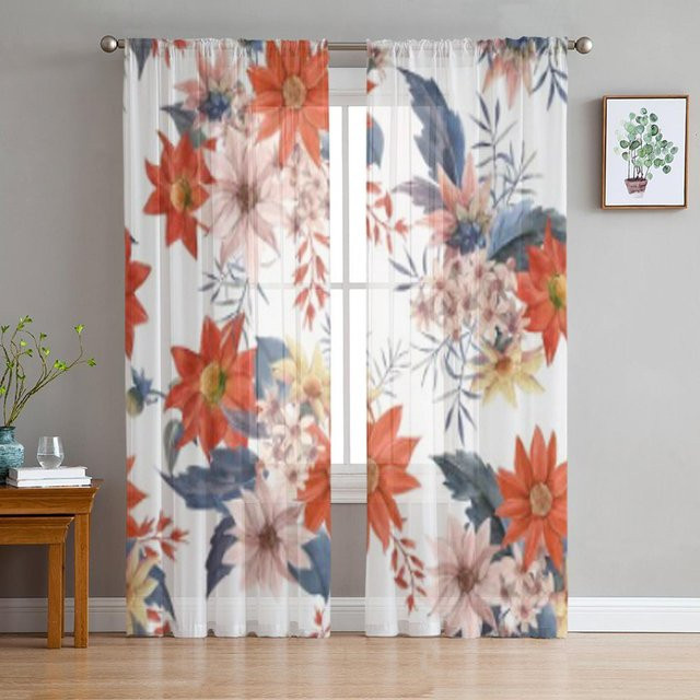Super Six Aquarell Blumenstrauß Tüll Gardine aus Organza und Chiffon in Weiß und Multicolour, Breite: 135 cm, Höhe: 114 cm - Bild 1