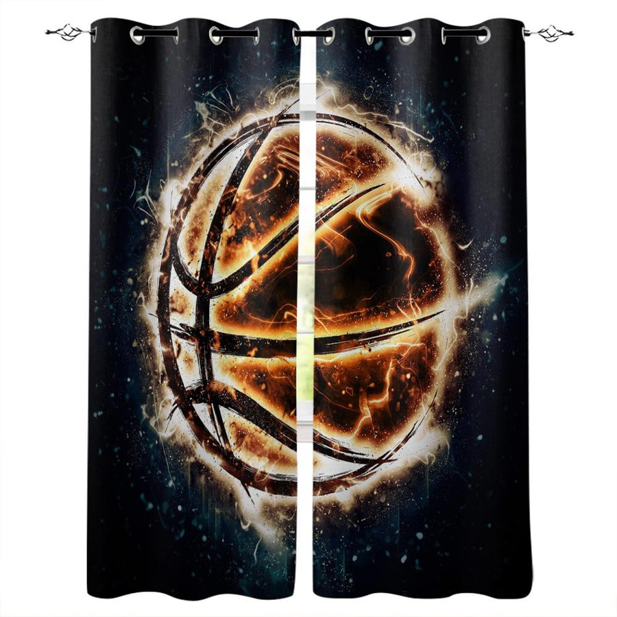 Dekorative Vorhänge mit brennendem Basketball Motiv von Super Six in Gelb und Schwarz, Breite: 135 cm, Höhe: 60 cm - Bild 4
